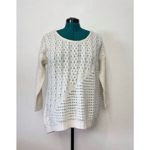 Lucky Brand Women’s Large Cream Knit Sweater Boho Western Chunky Cable Pullover